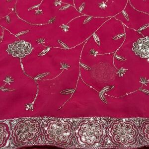 Elegant Pink and Silver Embroidered Fabric